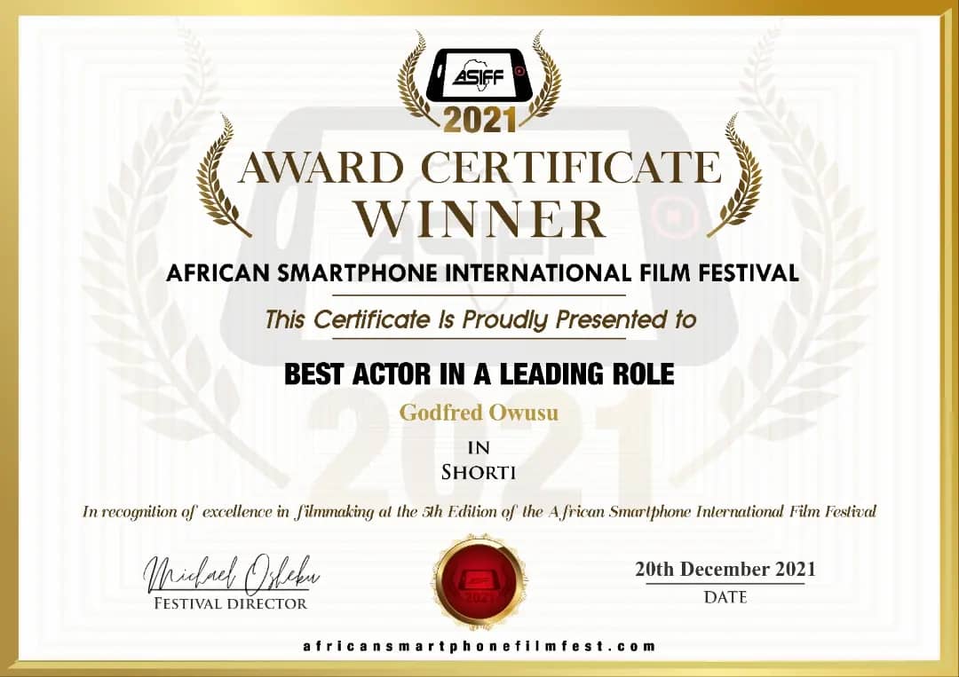 Certificate from Best Actor in a Lead Role